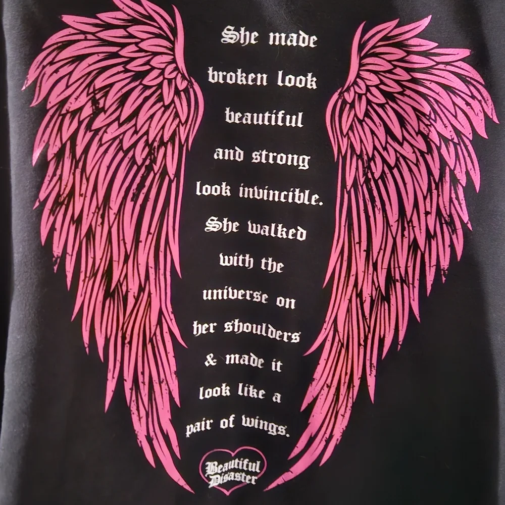 Beautiful Disaster Black Angel Wings Zip-Up Hoodie - Picture 3 of 4